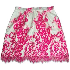 Bardot Junior Girls Size 16 Hot Pink White Lace Overlay Mini Pencil Skirt Barbie